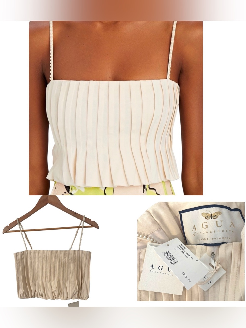 Agua Bendita Tulipan Pearl Embellished Crop Top